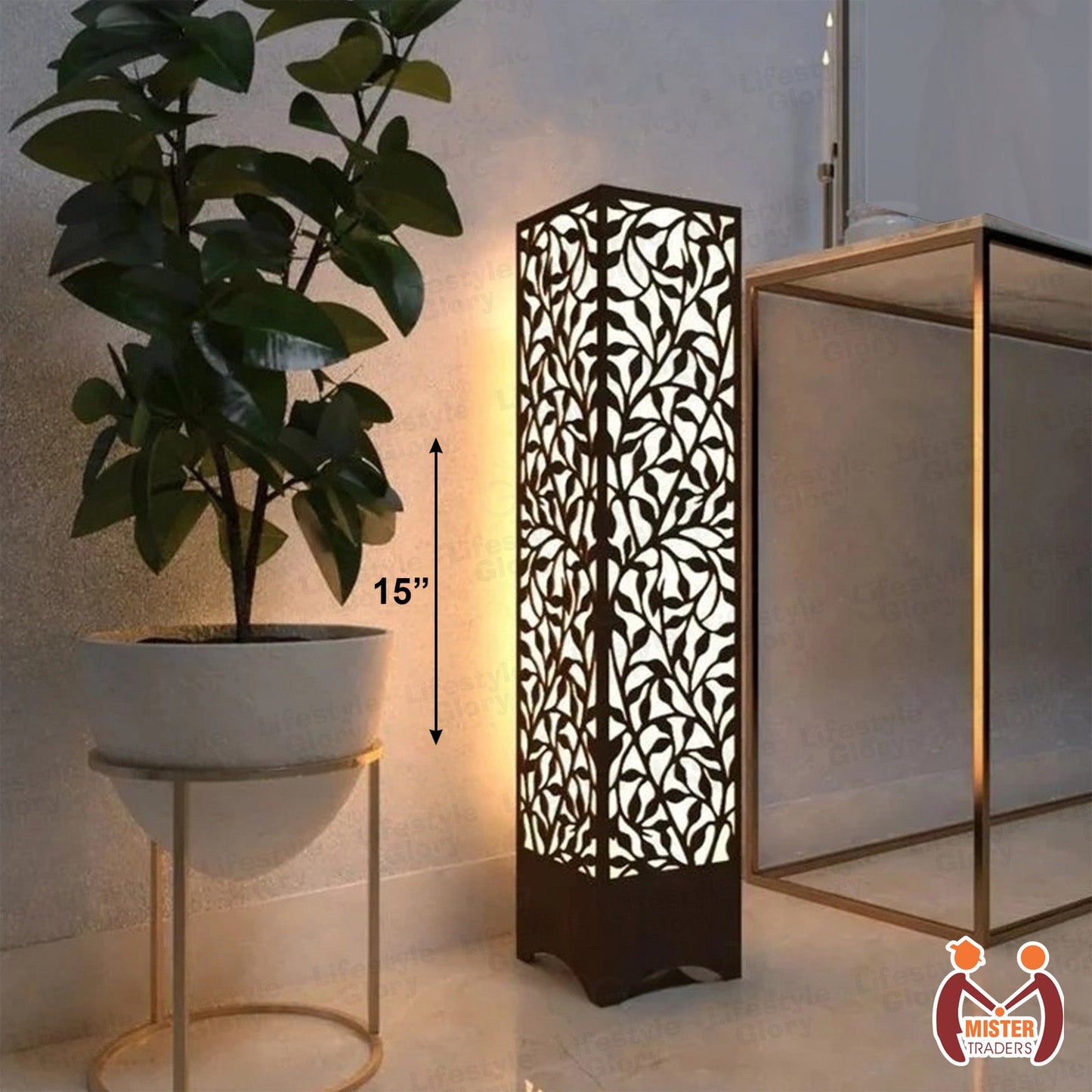 Deep Laser Cut Wooden decorative Side Table Lamp