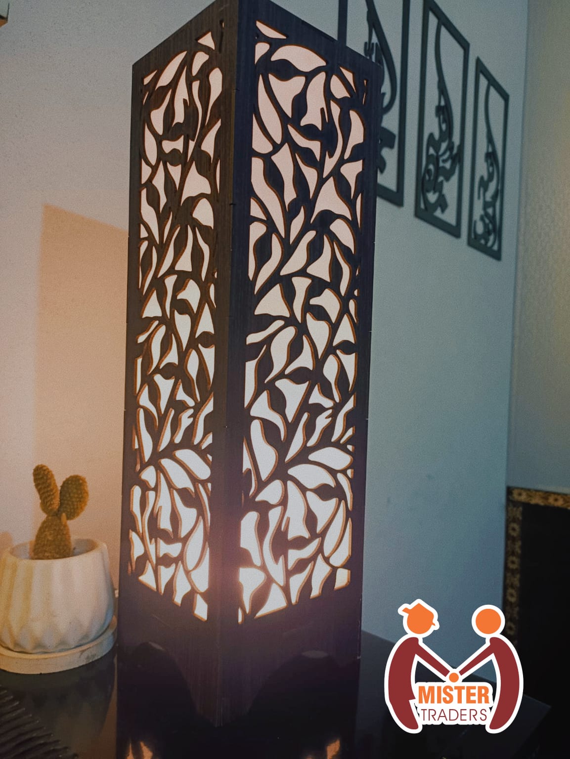 Deep Laser Cut Wooden decorative Side Table Lamp